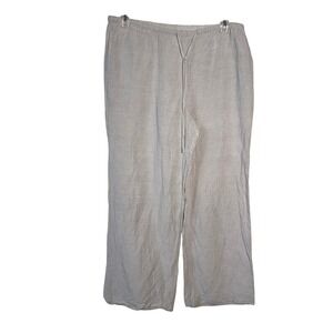 HM Linen Blend Pants Women L Beige Wide Leg Drawstring Lagenlook Natural Fiber